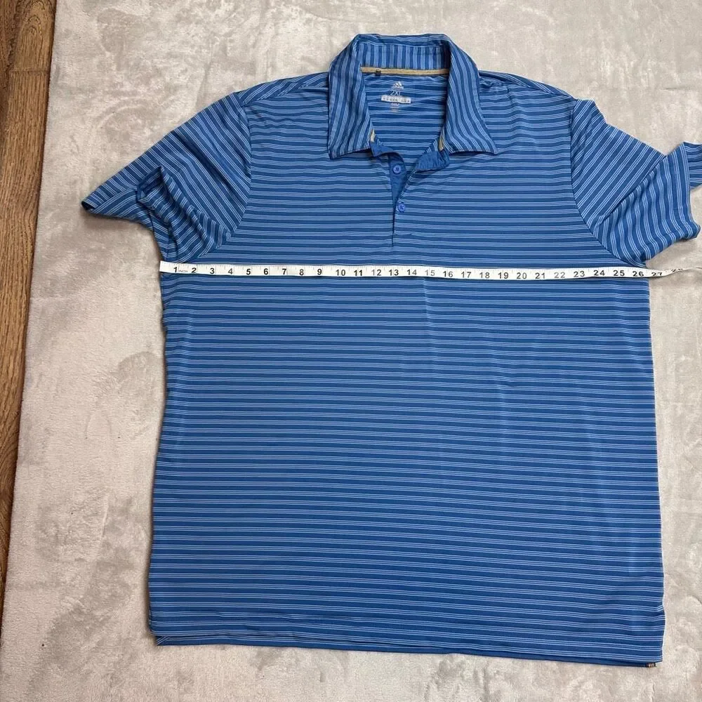 Adidas Golf~Men's~Polo Blue Striped Performance Casual Shirt~Size‎ 2XL
